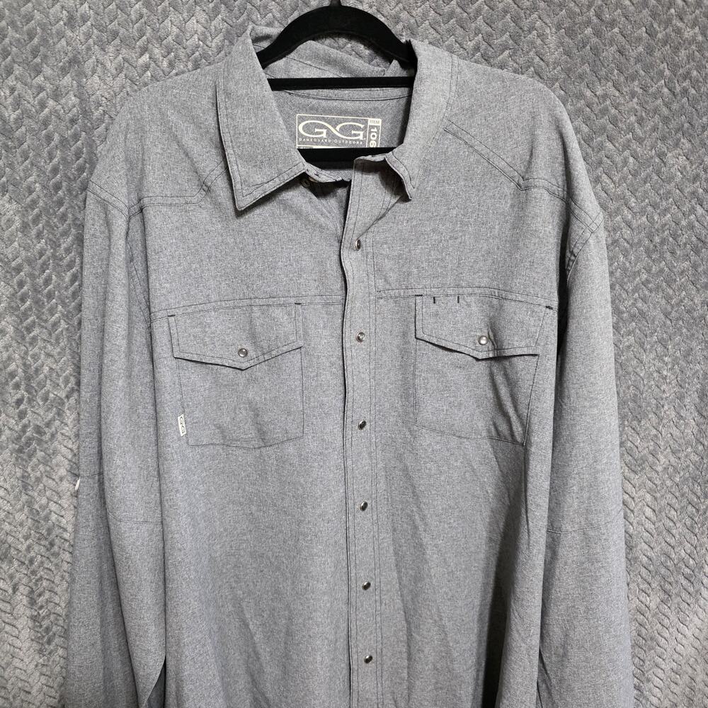 GameGuard Outdoors Mens 2XL Gray Fishing Shirt Ventilated Snap Front Long Sleeve